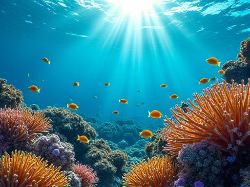 Underwater view of a vibrant coral reef ecosystem